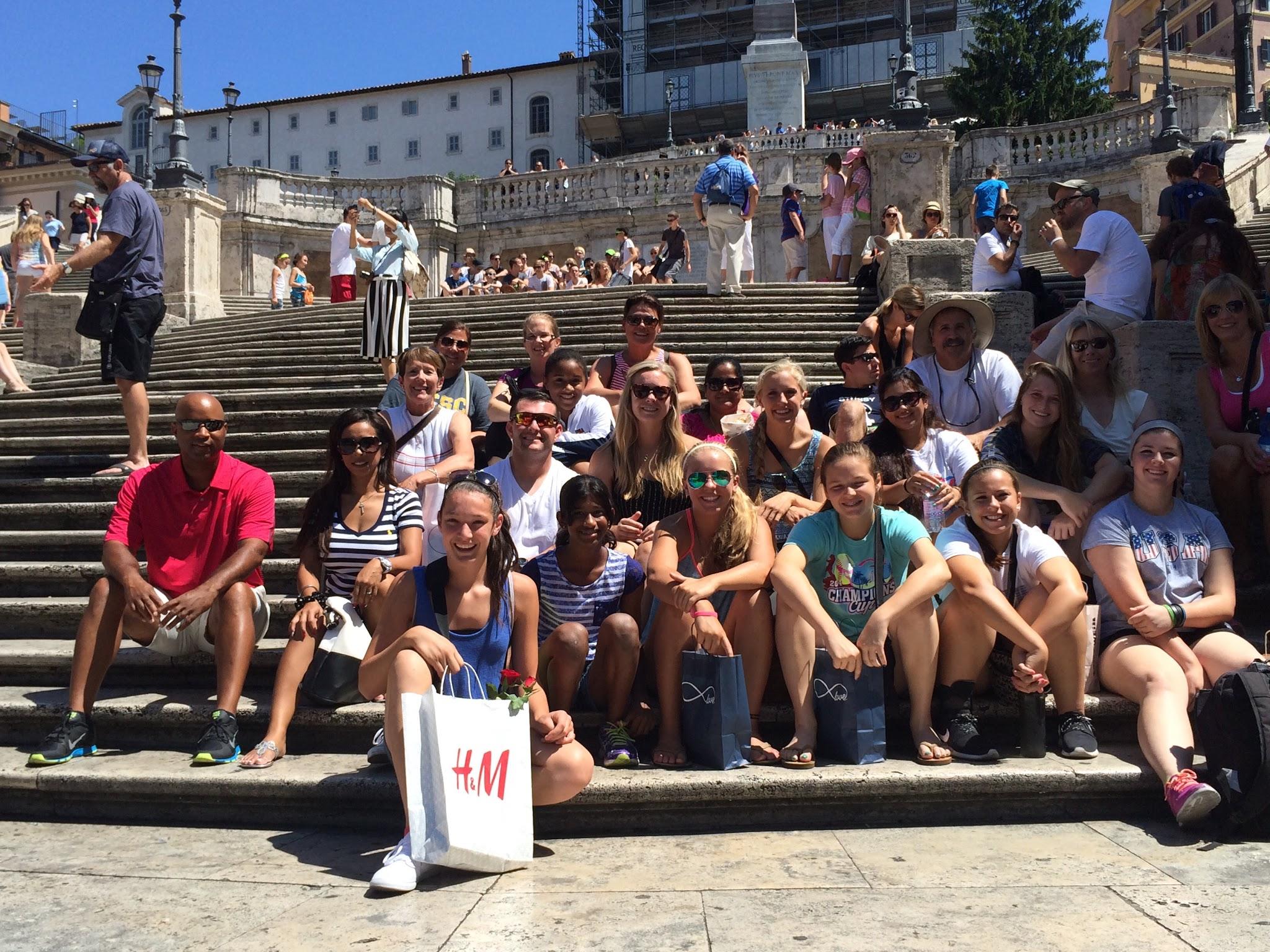 Players and families gathered on the Spanish Steps